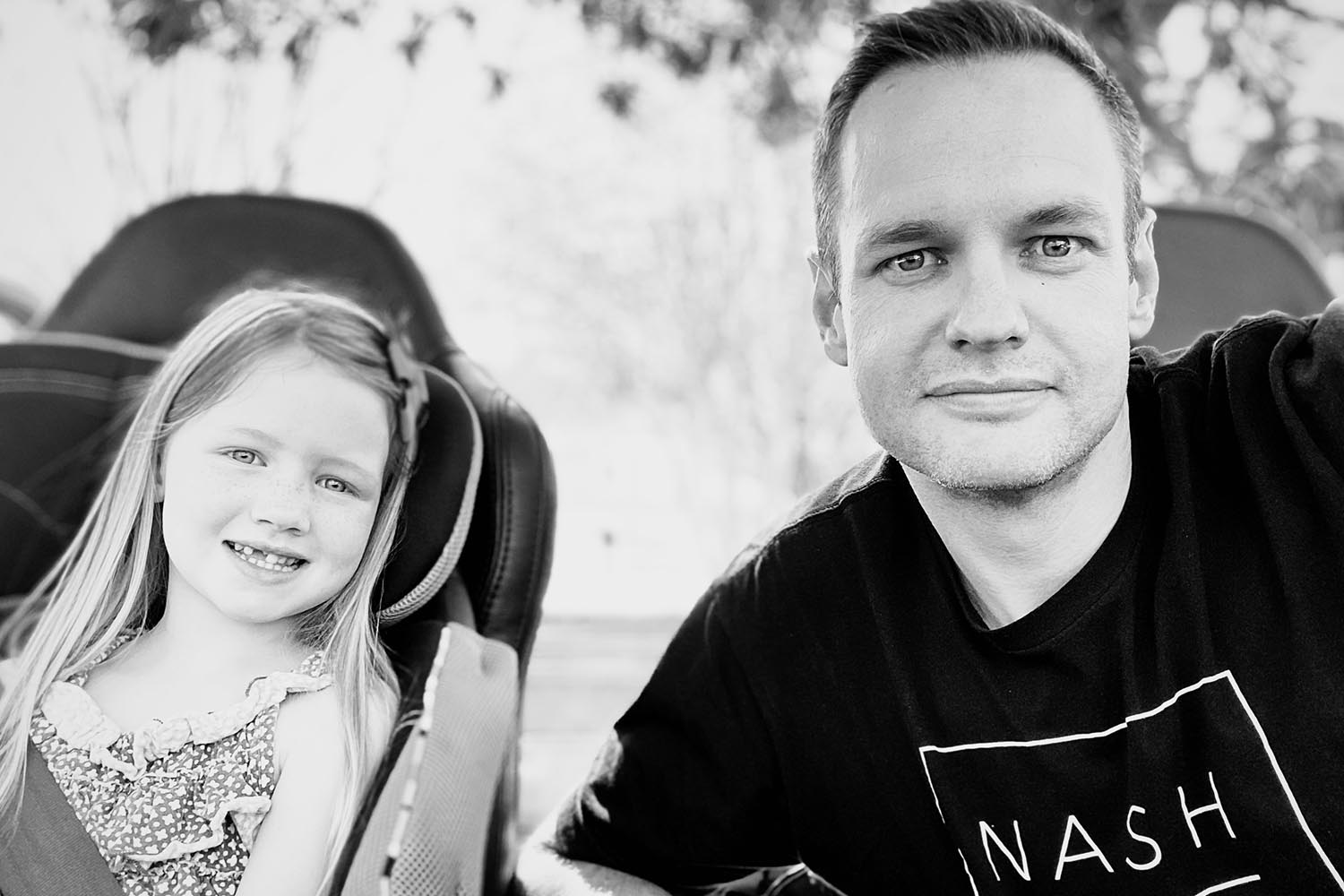 Tim Harman and his daughter Clara in his 1975 Ford Bronco