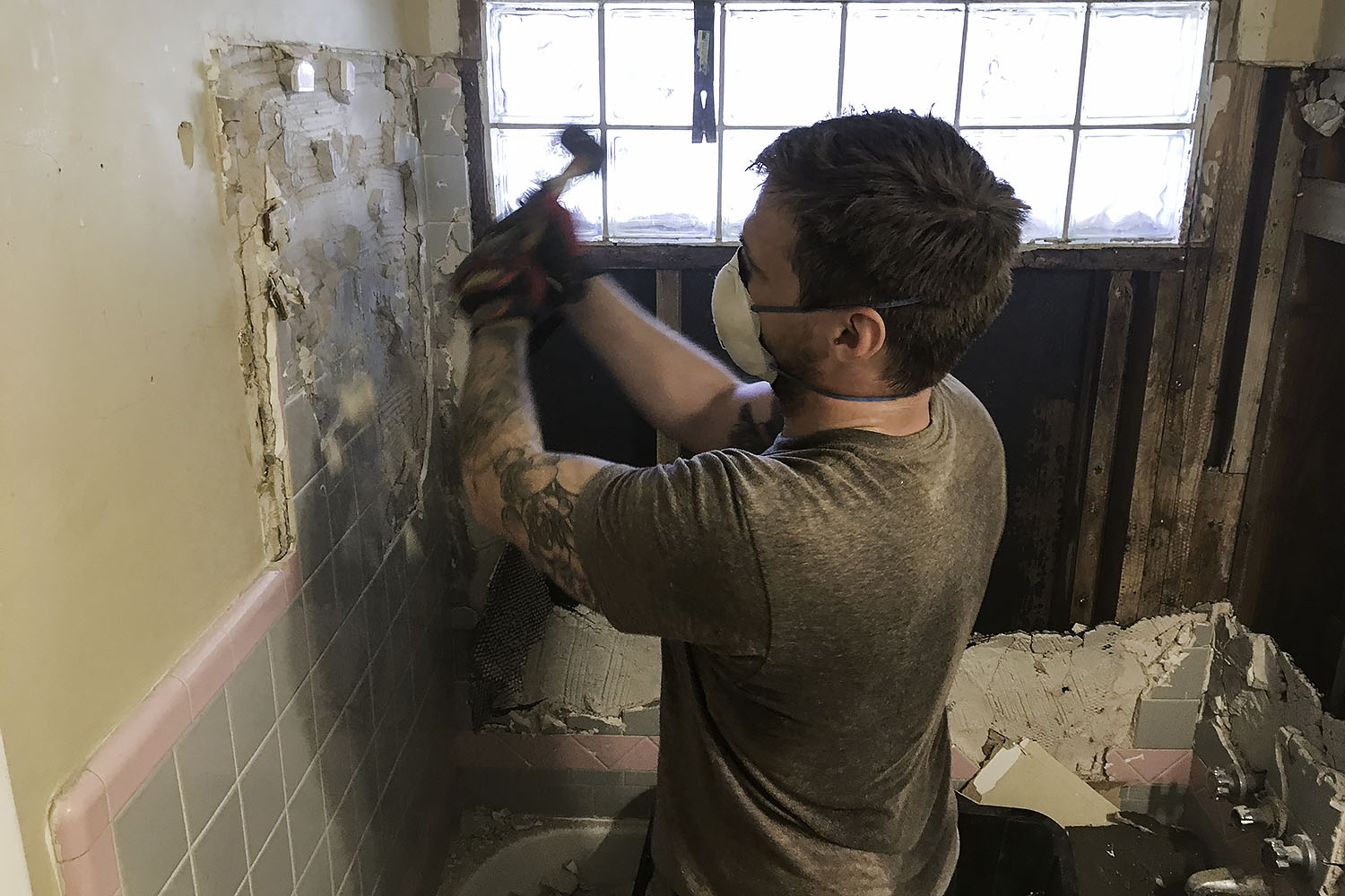 demo of old bathroom