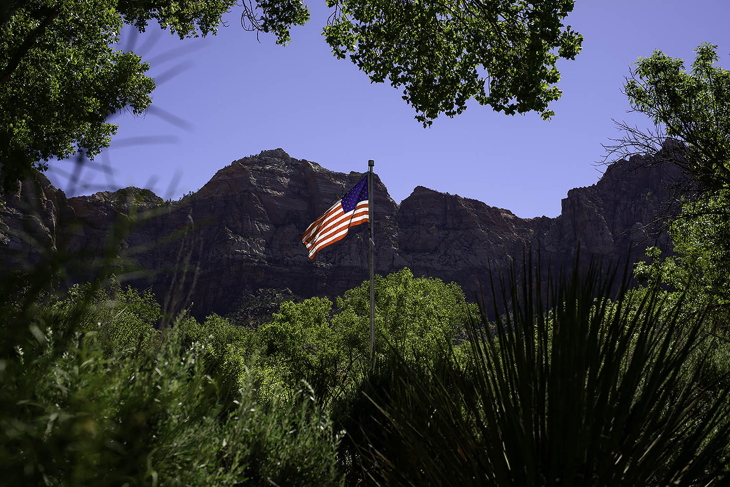 American flag flying at Zion National Park