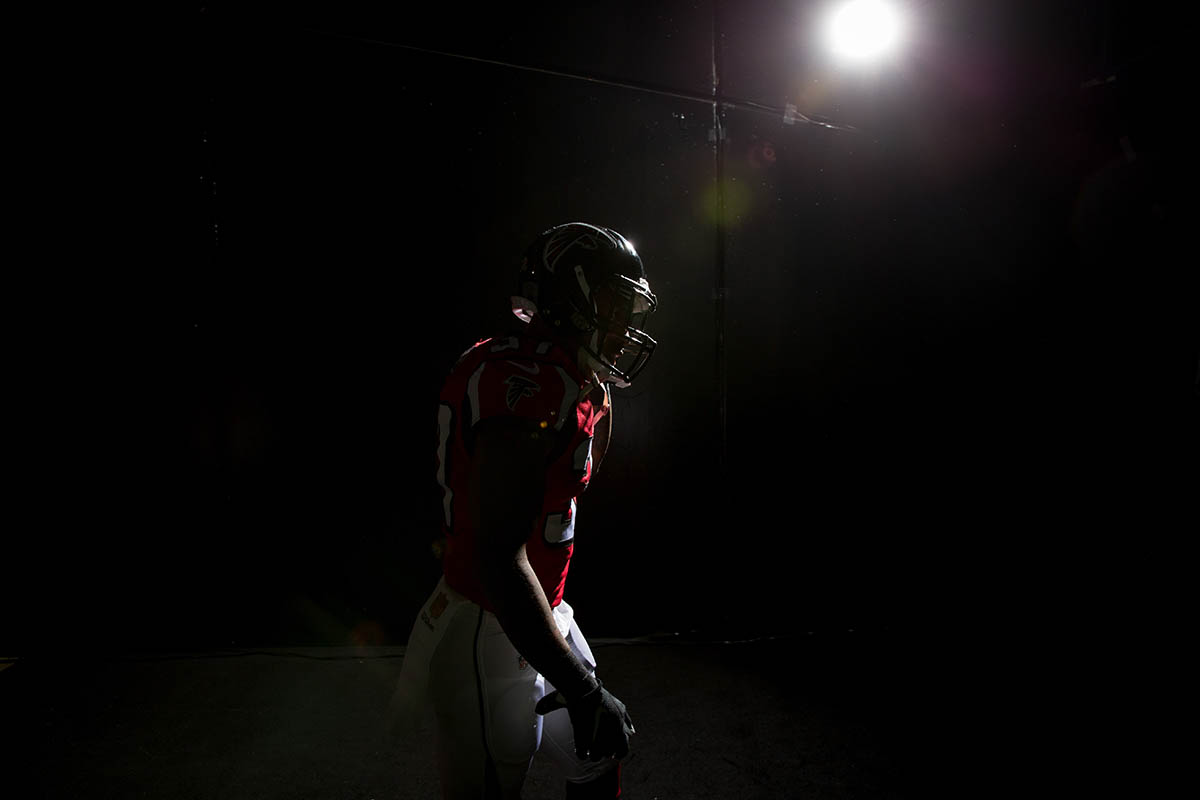 Atlanta Falcons player dramatically lit by photographer Kevin Liles